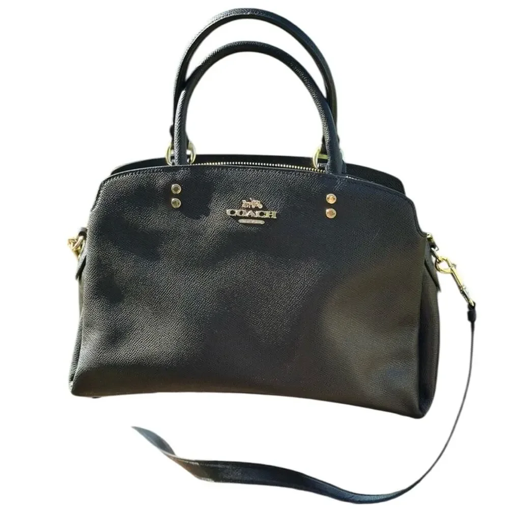Coach Lillie Black Leather Magnet/Zip Top Carryall Satchel Crossbody Bag EUC